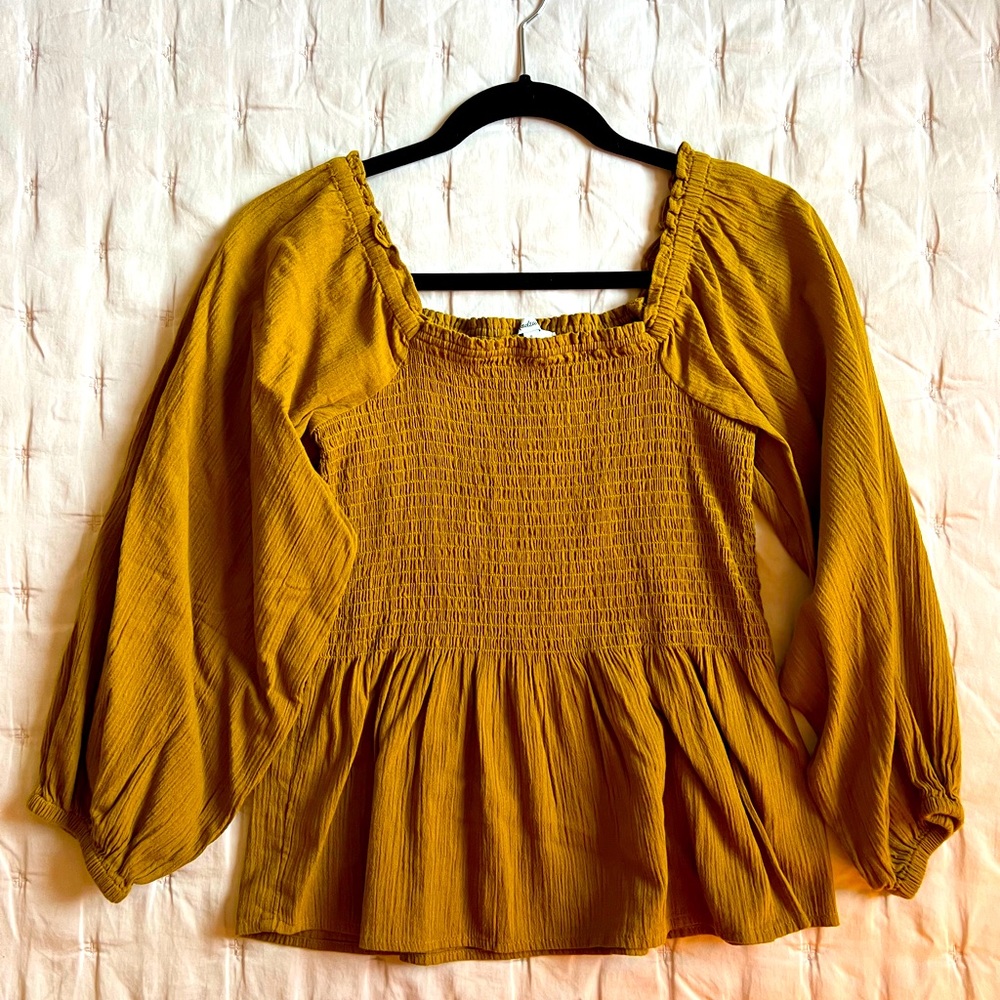 Madewell Smocked Peplum Top - size 0